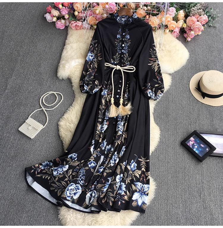 Long sleeve dress with waist cord YM525