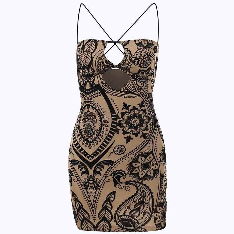 Women's summer printed hollow sexy suspender dress YM746