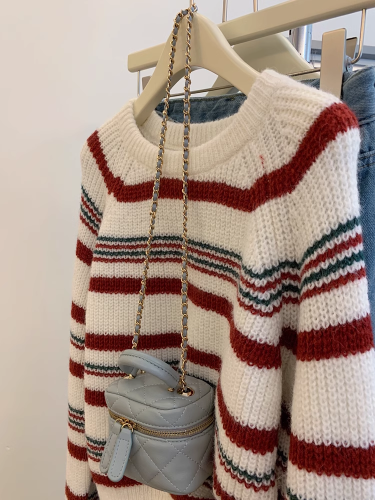 New retro striped sweater loose knitted sweater YM1879