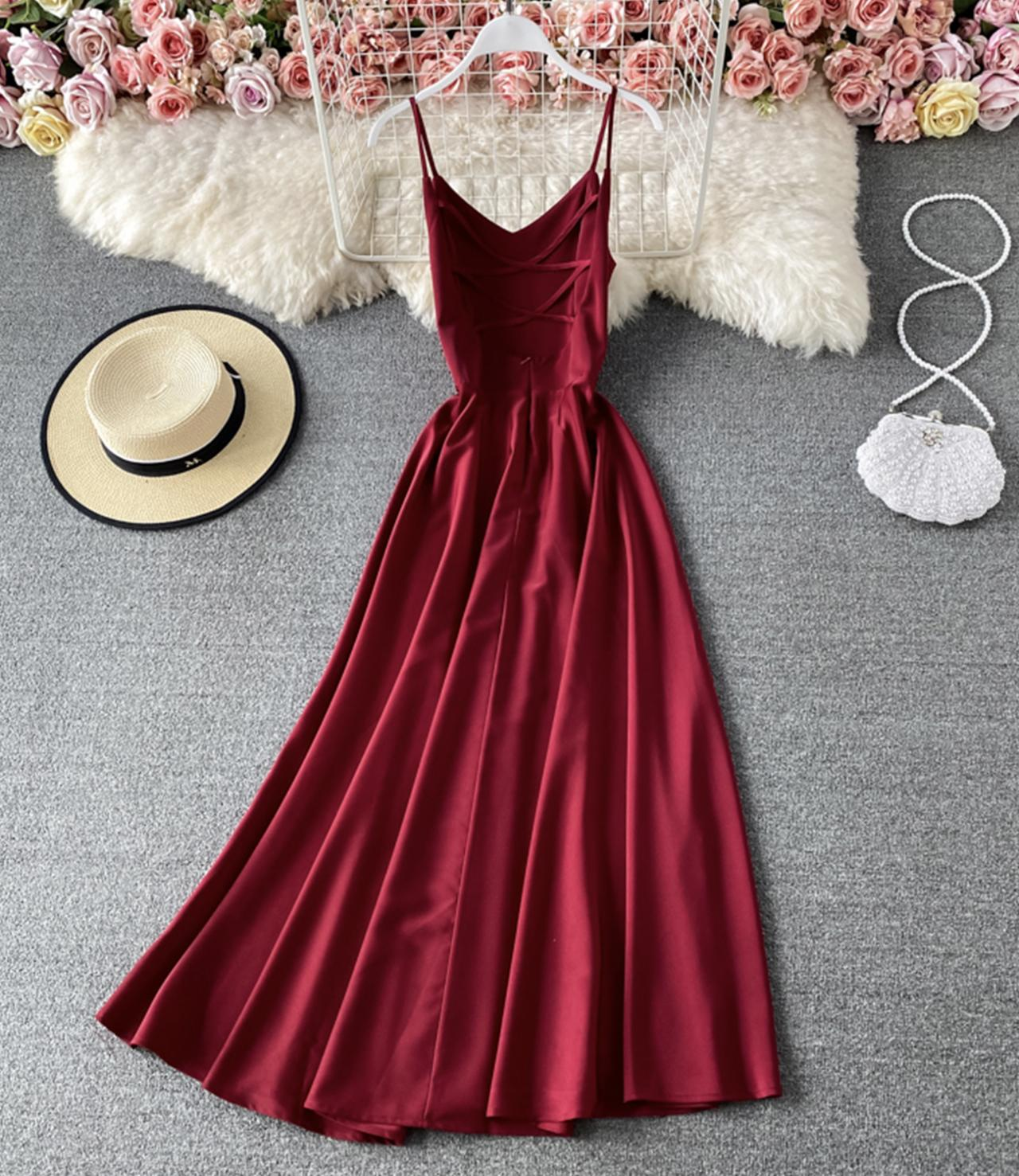 Simple A line v neck maxi dress fashion dress, YM90