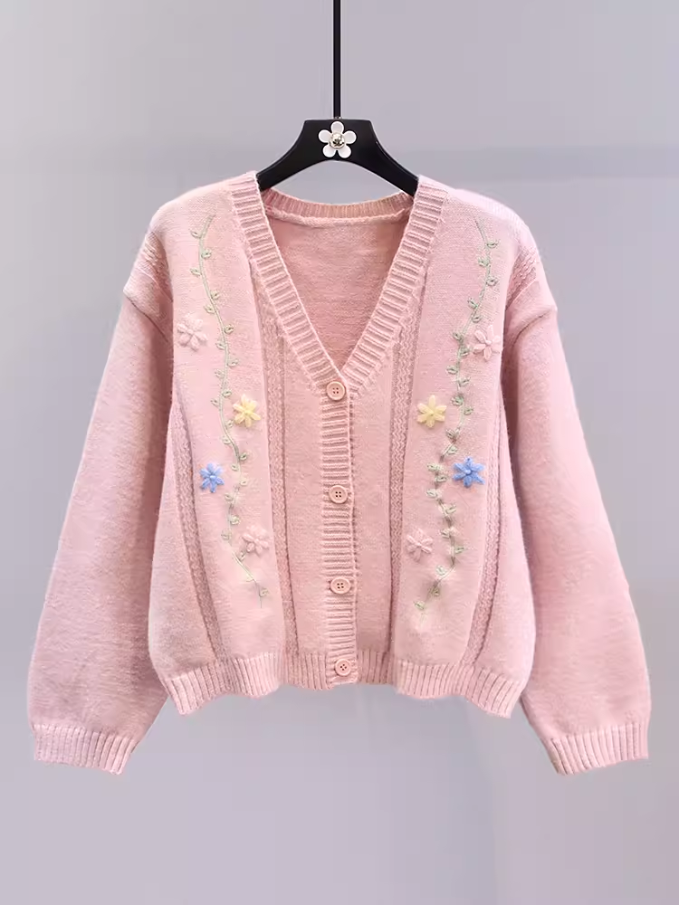 women's embroidered flower sweater jacket YM645