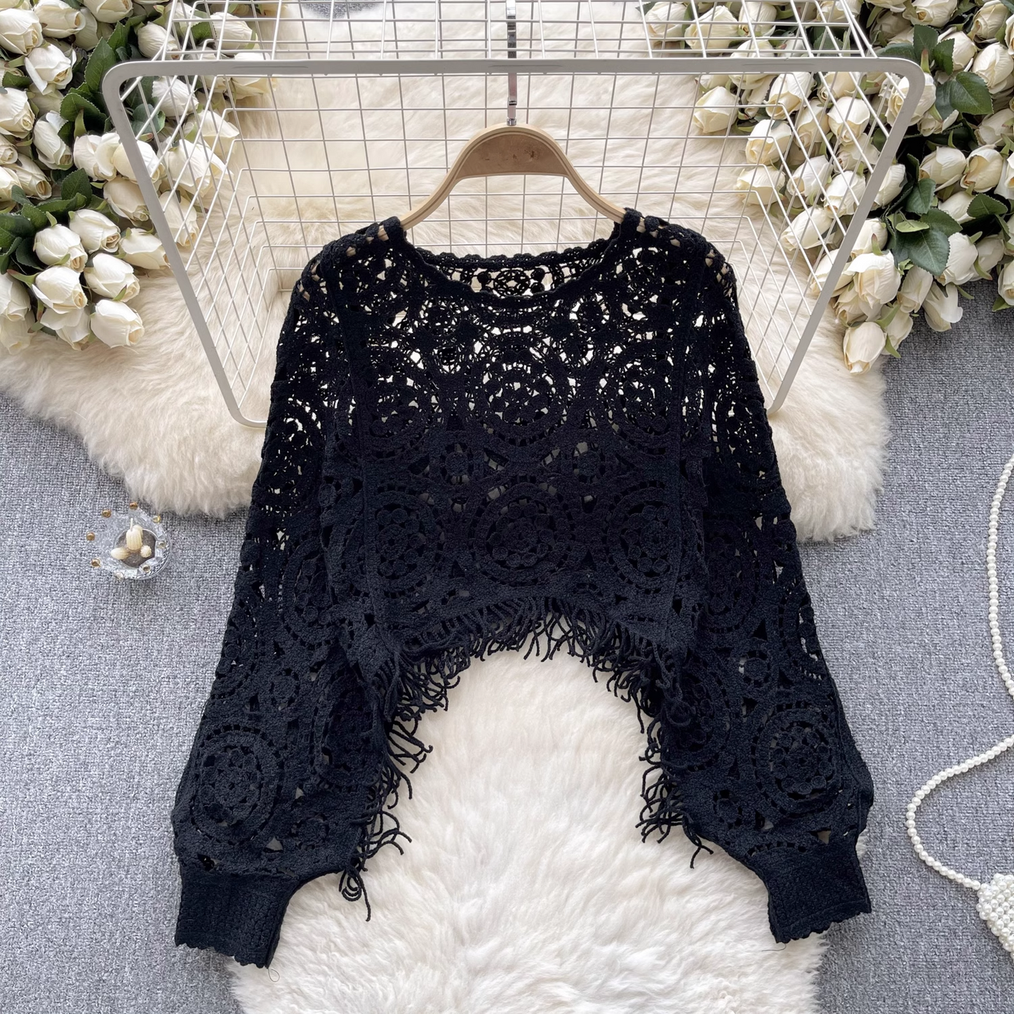 women's retro style hollow knitted shirt YM430