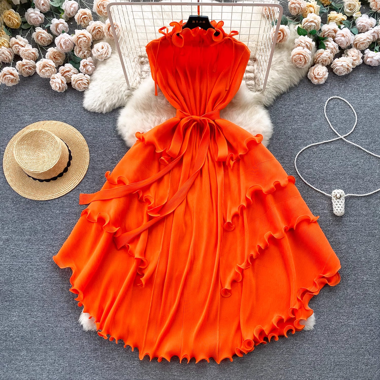 Summer orange chiffon dress YM1143