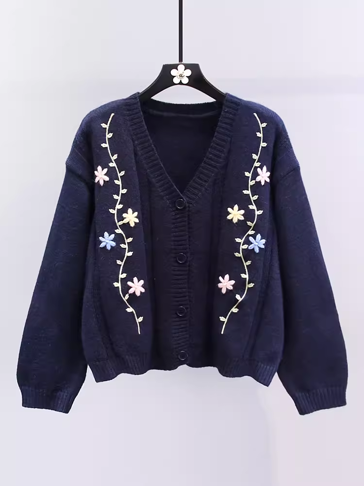 women's embroidered flower sweater jacket YM645