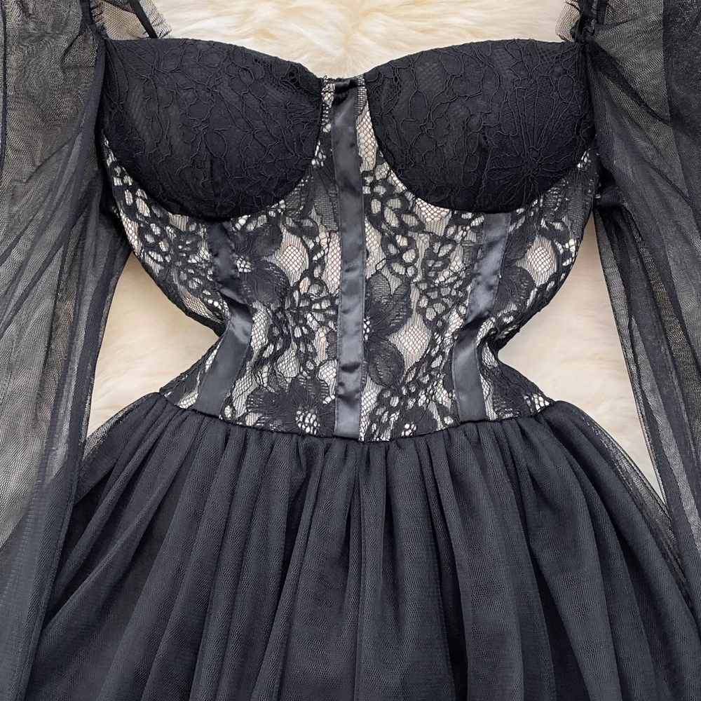 Black A-line Tulle Dress , YM235