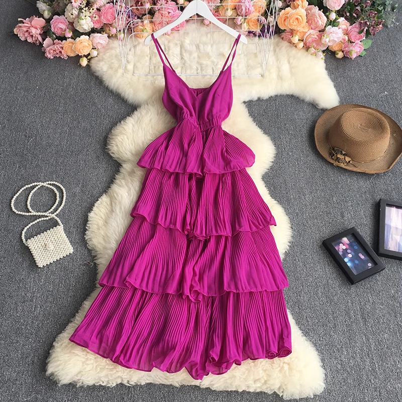 women's summer suspender pleated dress YM524