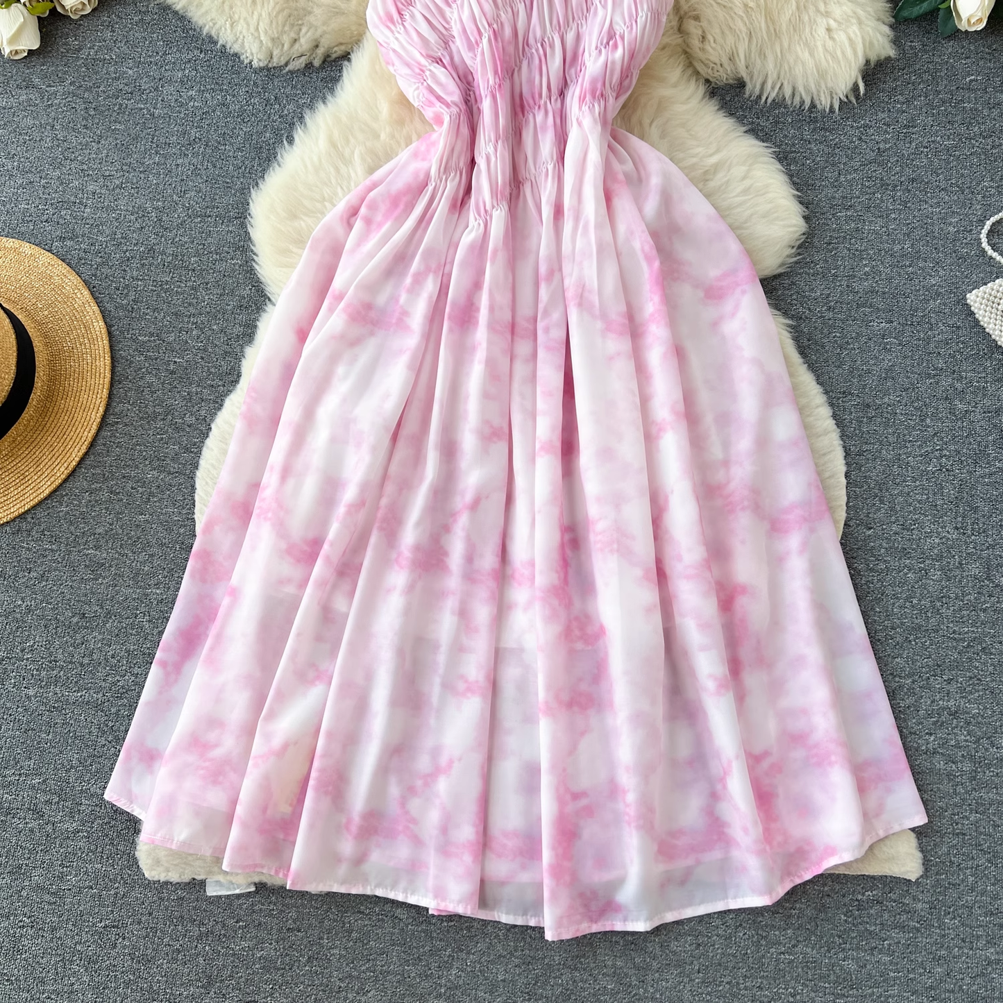 Exquisite smudged suspender dress for women on beach vacation YM544