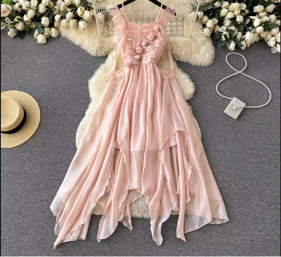 women's irregular chiffon summer dress ,YM130