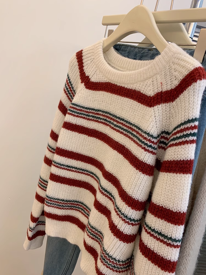 New retro striped sweater loose knitted sweater YM1879