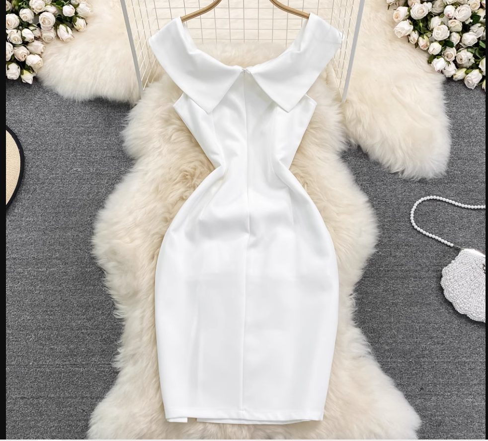 White Off The Shoulder Bodycon Dress ,YM192