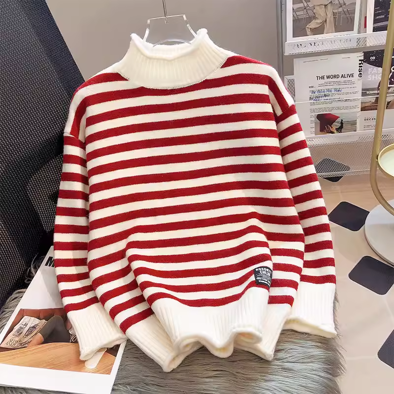 Half turtleneck striped inner sweater YM931