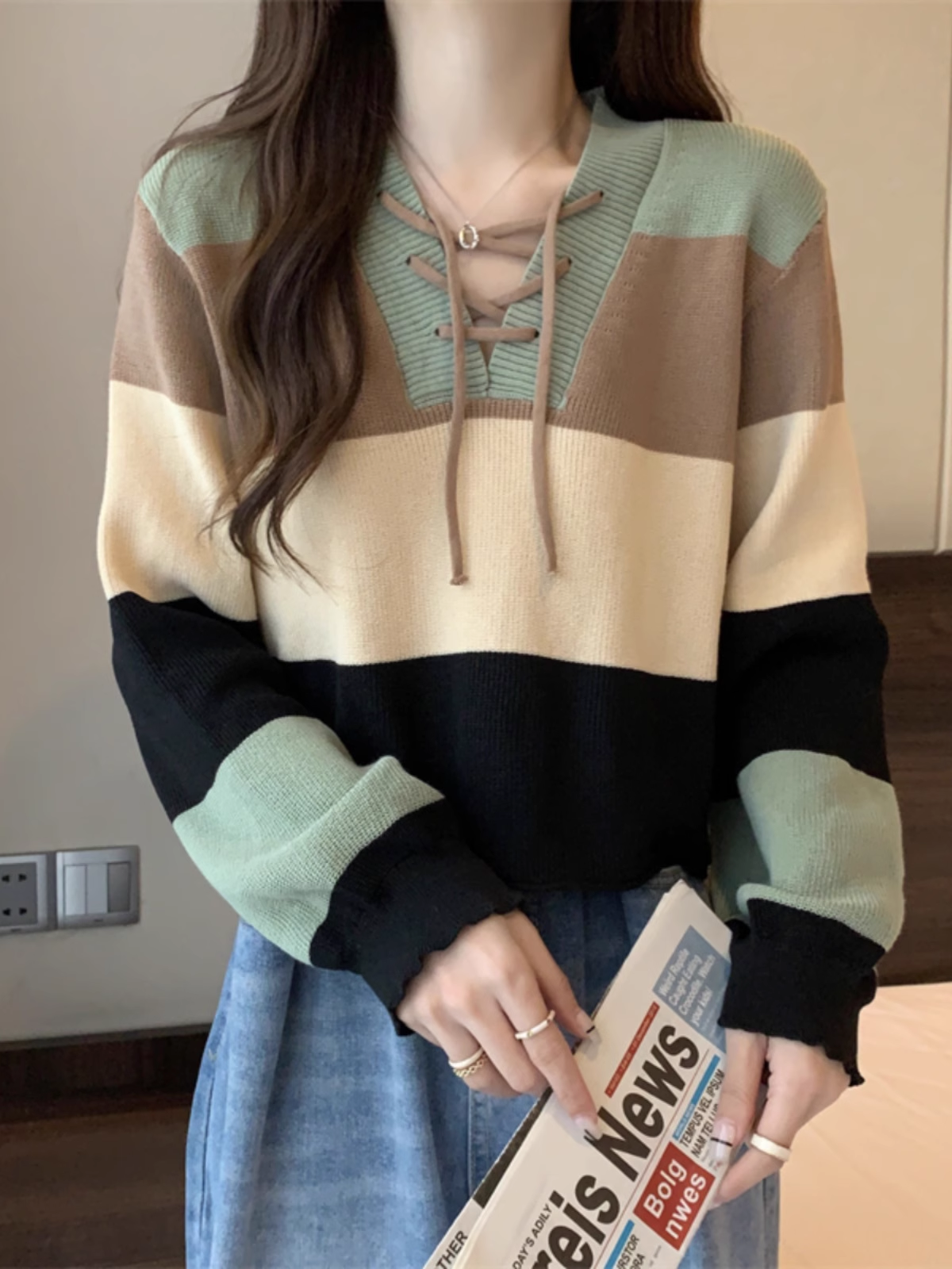 women's autumn and winter striped short sweater  YM504