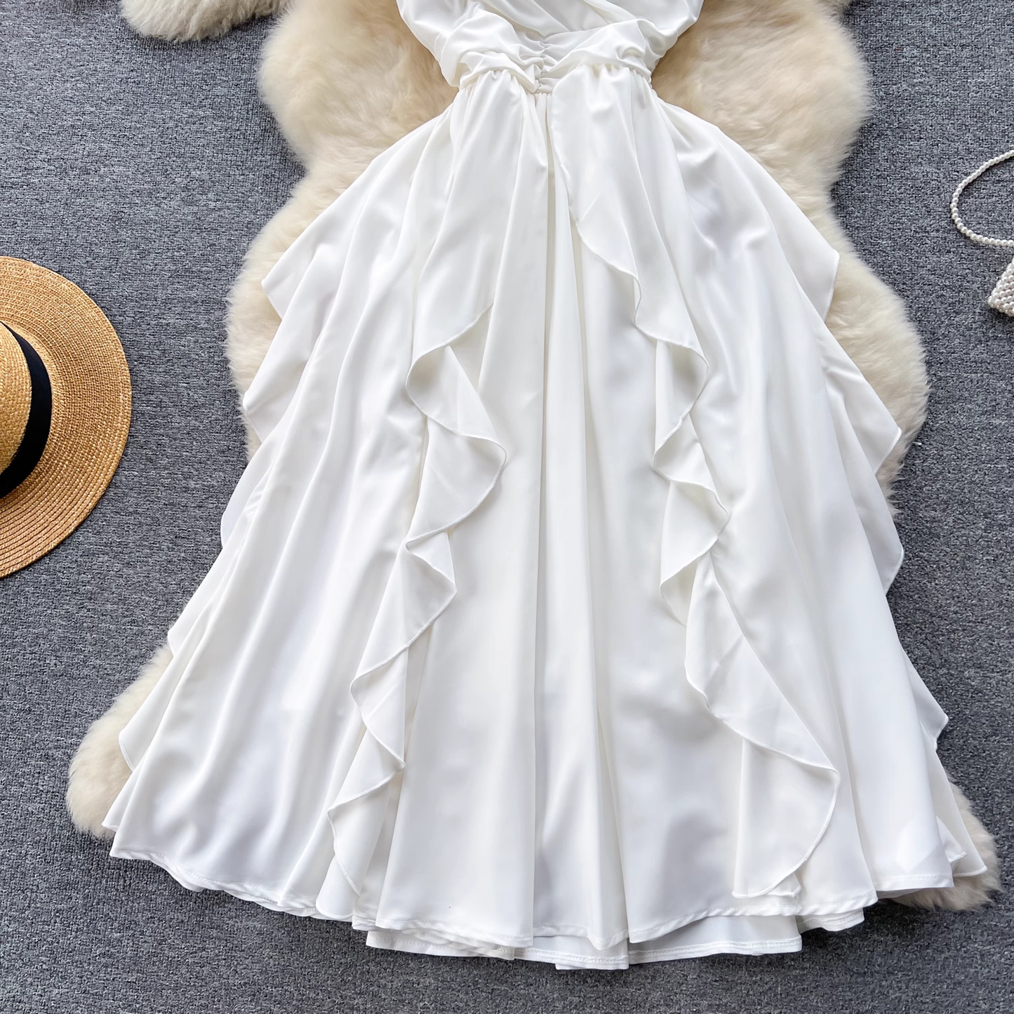 White Ruffle Holiday Maxi Dress, YM166