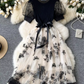 Retro Elegant Dress Women Knitted Splicing Embroidery Butterfly Mesh Fluffy Fairy Long Dress  YM1461