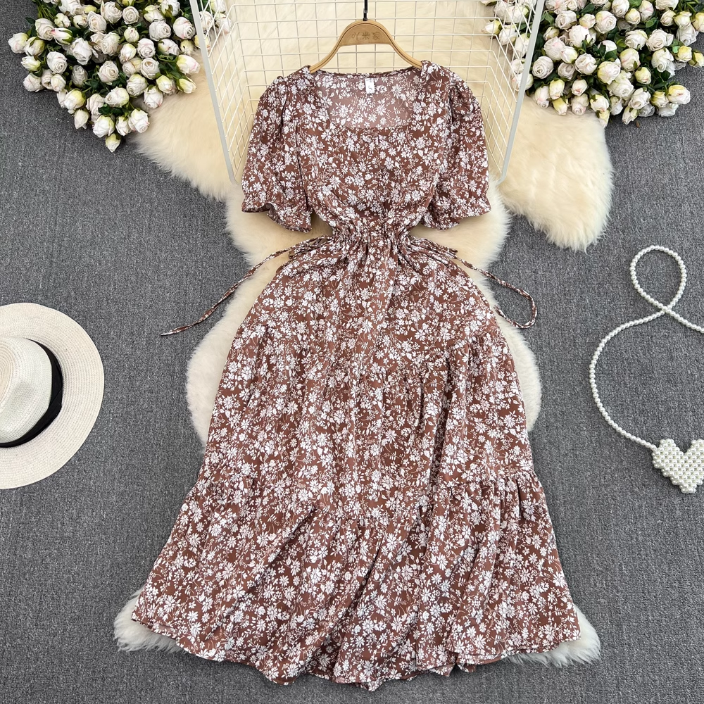 Square collar puff sleeve summer new fluffy princess dress, YM246