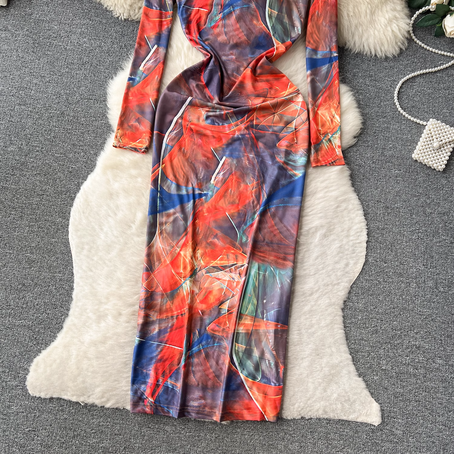 Long-sleeve tie-dye print Maxi Dress YM407