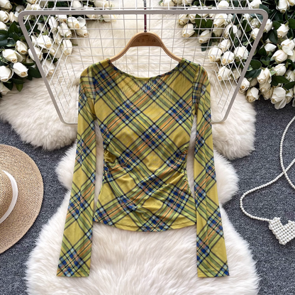 European And American Hot Girl Style Green Plaid Printed Backless Top YM1689