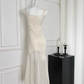 Off-White Satin Suspener Dress Fishtail Long Dress YM1795