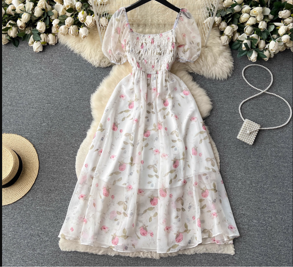 women's summer floral chiffon dress,YM120