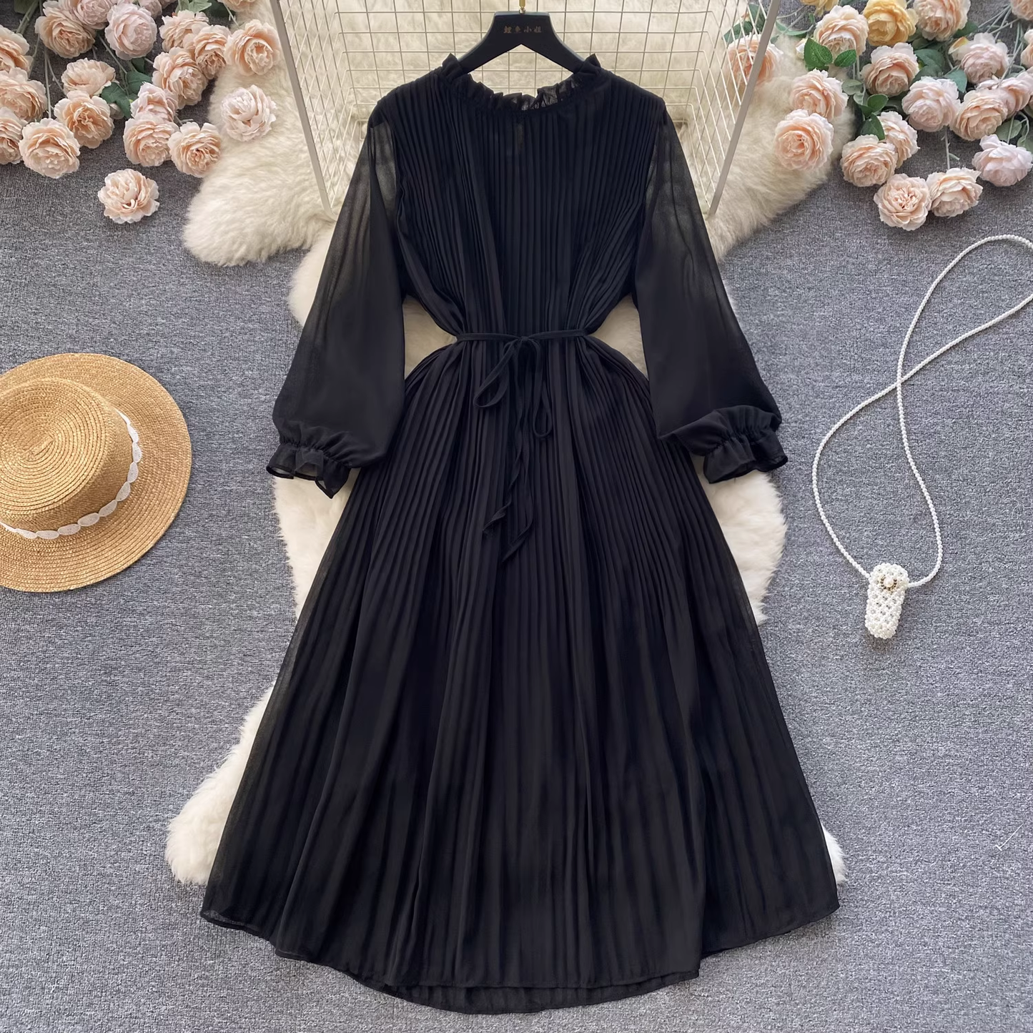 women's puff sleeve chiffon dress YM323