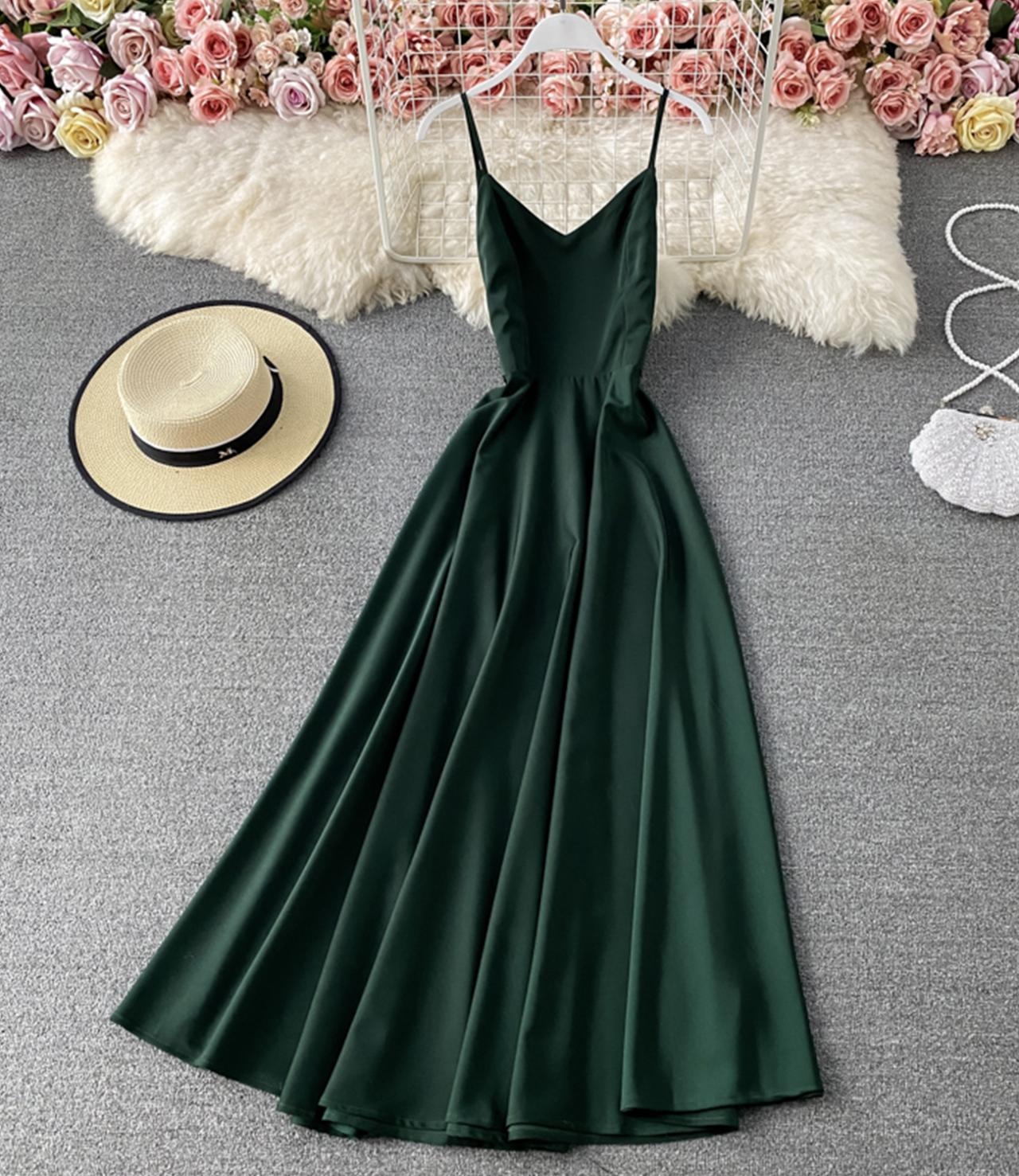 Simple A line v neck maxi dress fashion dress, YM90