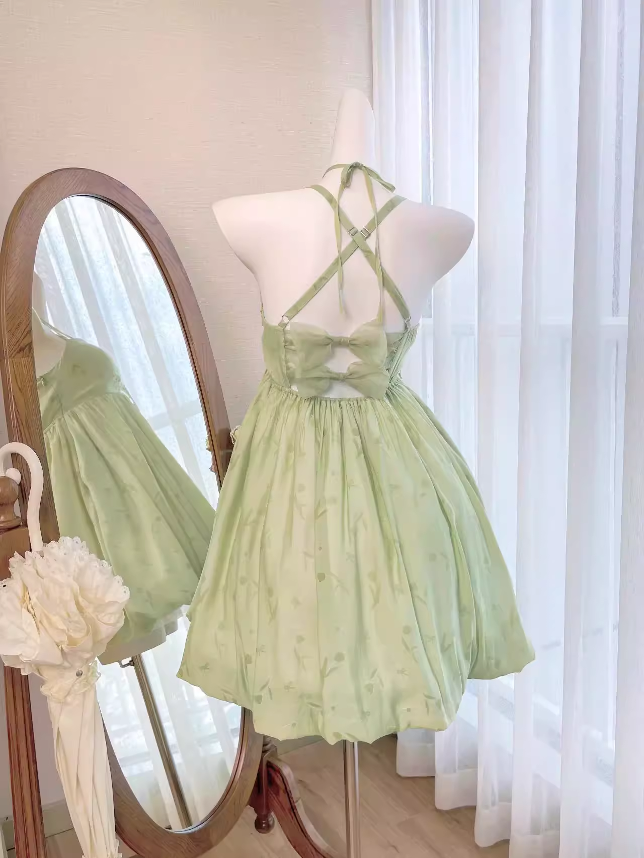 Green A-line Mini Dress  YM1500