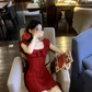 Red Short Dress Slimming And Elegant Suspender Dress YM1755