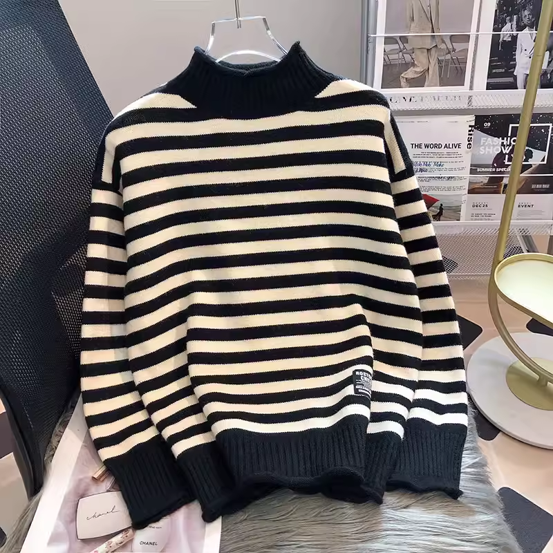 Half turtleneck striped inner sweater YM931