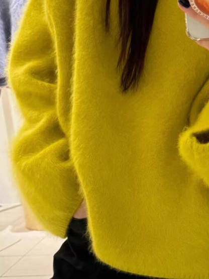 Women's yellow loose knit sweater YM1891