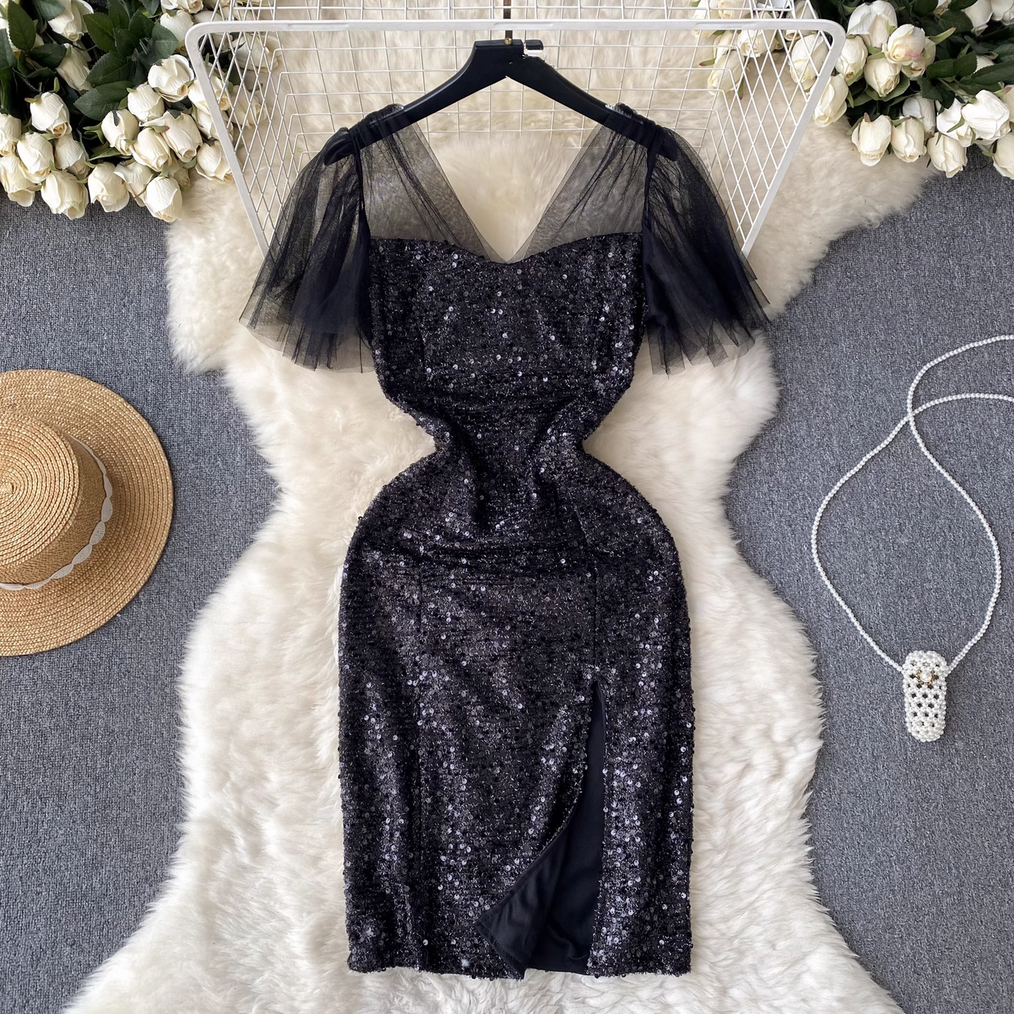 Sexy Black Sequins Dress ,YM157