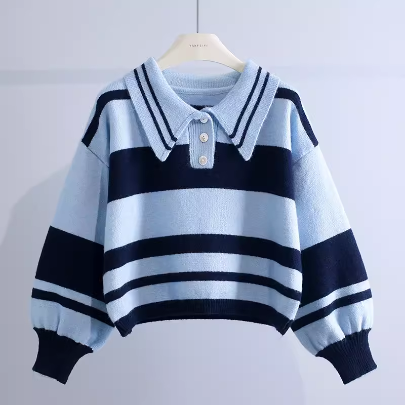 women's lapel pullover striped sweater YM643