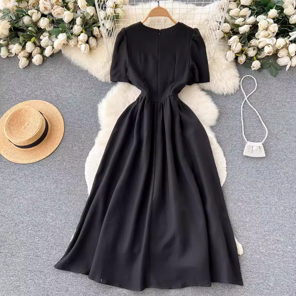 New summer dress black short sleeve long dress  YM1184