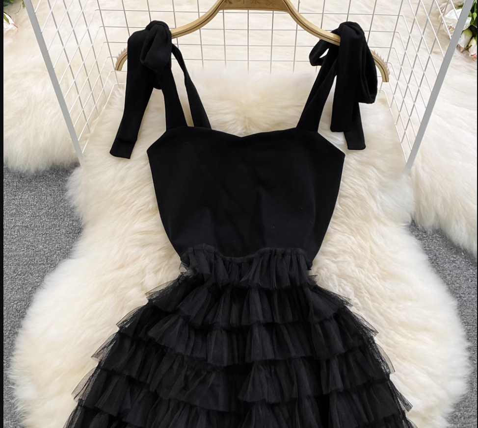 A-line Black Tulle Summer Dress , YM196