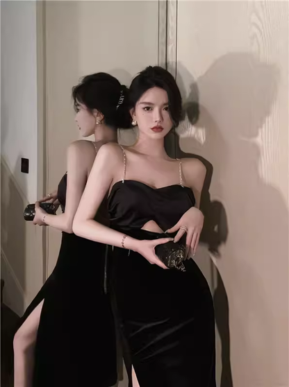 Sexy Black Backless Dress   YM1487