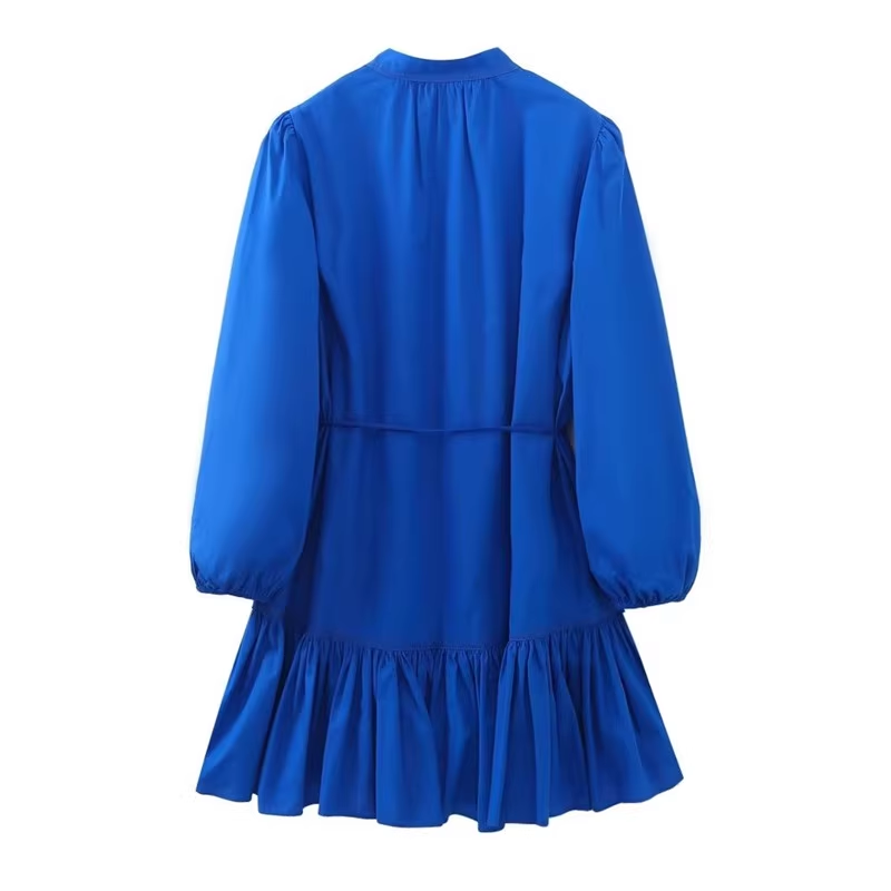 Royal blue tiered embellished shirt dress YM553