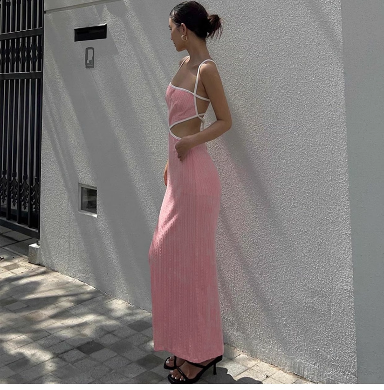 Summer Sexy Hollow Backless Strappy Maxi Dress ,YM08