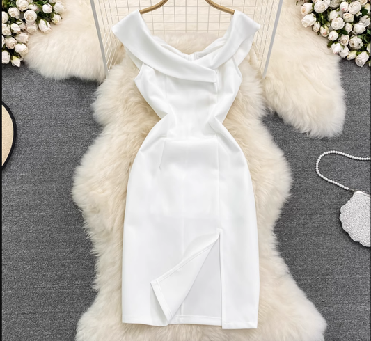 White Off The Shoulder Bodycon Dress ,YM192