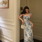 Elegant A Line Floral Blue Prom Dress Birthday Outfits YM1709