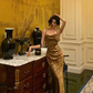 Gold Satin Date Night Dress Long Prom Dress Birthday Outfits YM1605