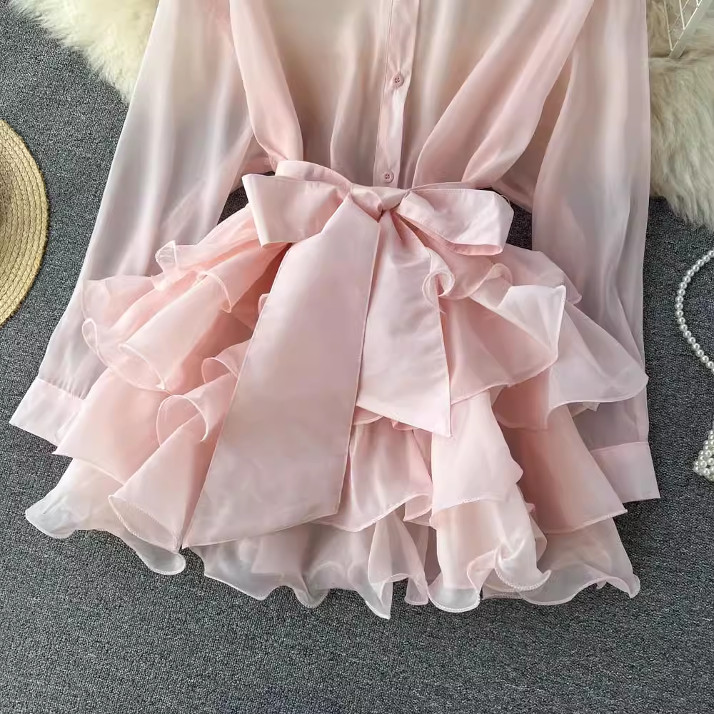 New style ruffled western style high-end design bow tie blouses ,YM140