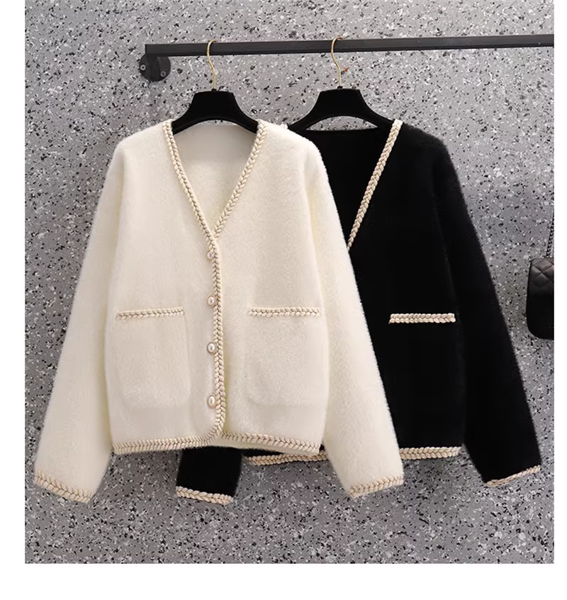 Women's Fashion White Sweater Fleece Knitted Jacket YM363