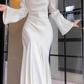 Elegant Mermaid Prom Dress Satin White Long Evening Dress YM1702