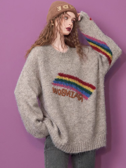 Sweater with rainbow letter embroidery design YM677