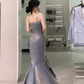 Pretty High Low Gray Blue Long Party Dress Mermaid Birthday Outfits YM1632