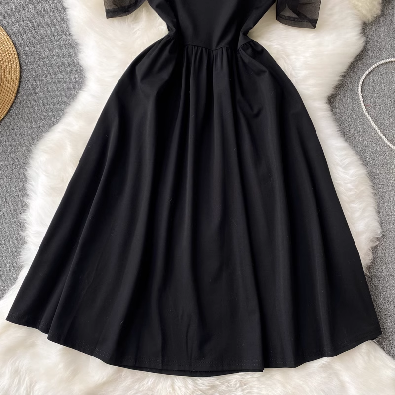 Vintage A-line Black Dress ,YM58