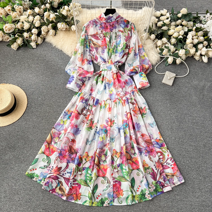 Printed long chiffon dress YM1144