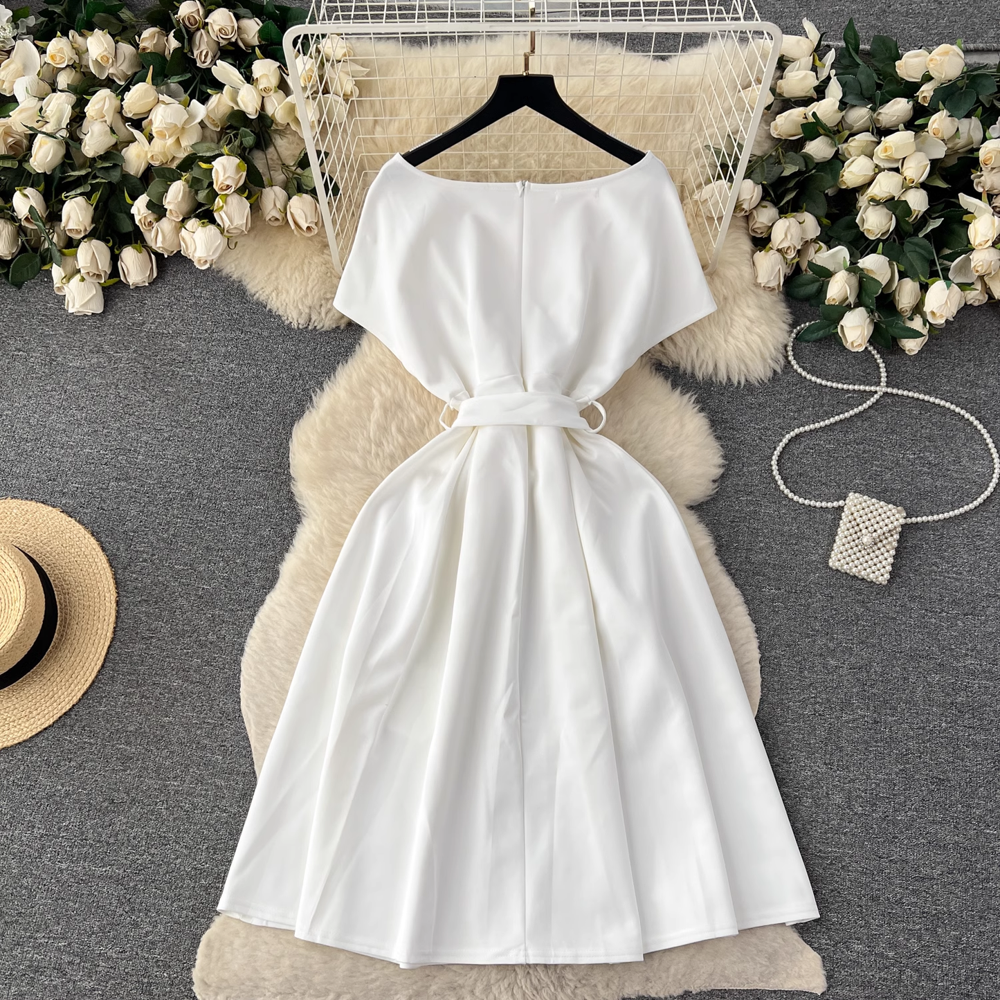 Summer bow tie waist chic dress YM491