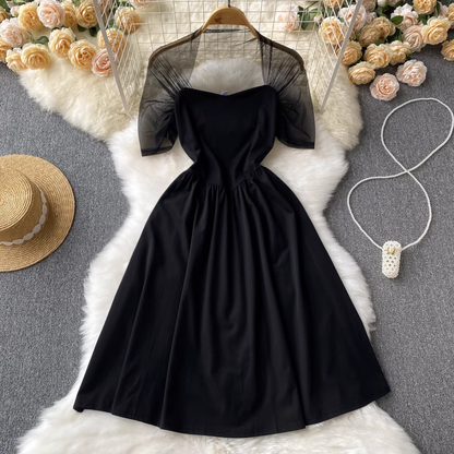 Vintage A-line Black Dress ,YM58