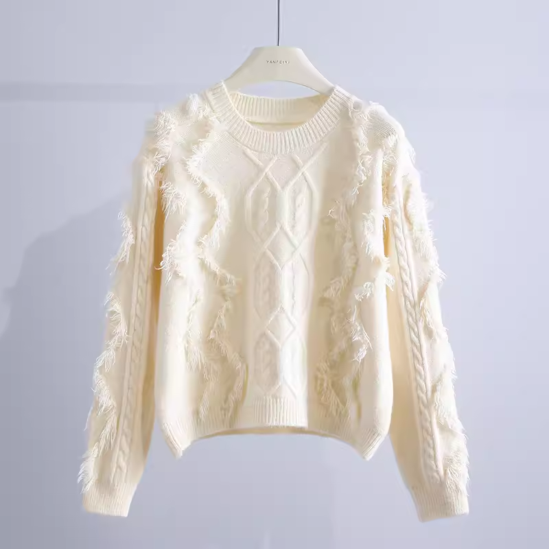 women's short tassel twist sweater YM650