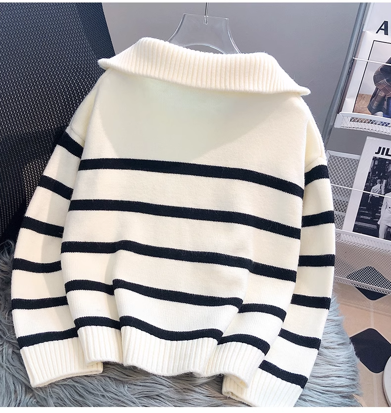 women's spring and autumn striped sweater loose lazy style knitted sweater YM372